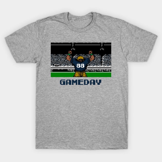 Blue and Gold Football Gameday Retro 8 Bit Linebacker T-Shirt by SLAG_Creative